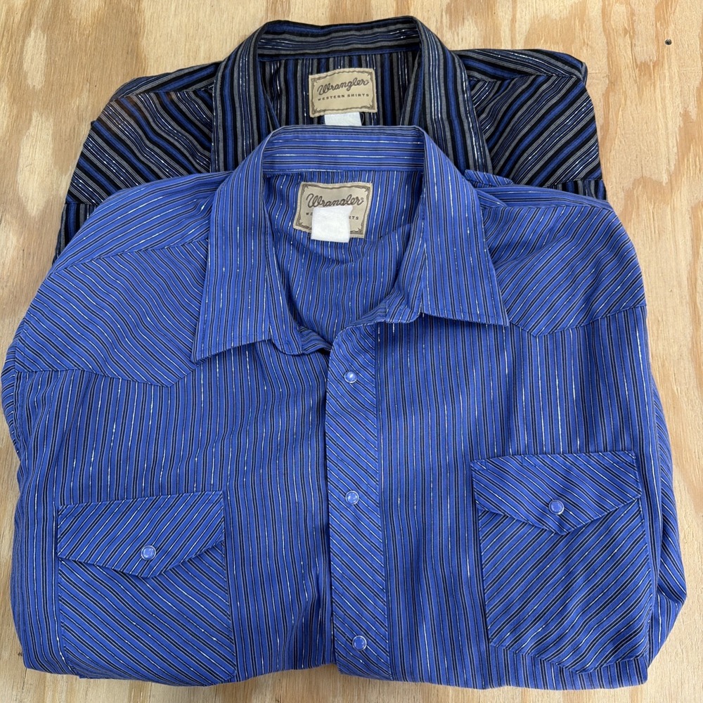 Vintage Wrangler Western Pearl Snap Shirts Lot 2 Mens 2XL Cowboy Rodeo